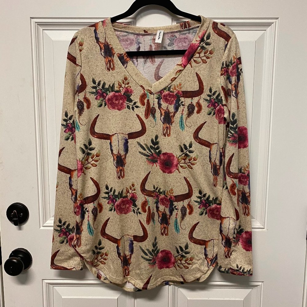 Boho Southwestern Long Sleeve Top, Large